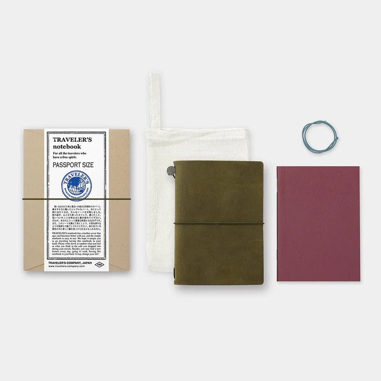 Traveler's Company Leather Journal Starter Kit Olive - Passport Size