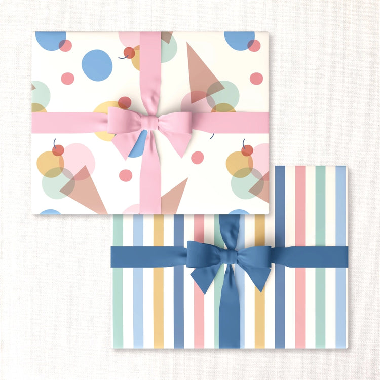 Ice Cream Cones + Cool Beach Stripe Double-Sided Wrap Sheet