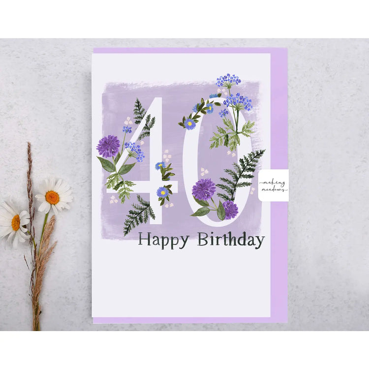 Happy 40th Birthday Flowers Greeting Card