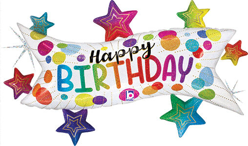 Happy Birthday Stars Banner Foil Balloon