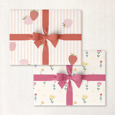 Strawberries + Floral Double Sided Gift Wrap