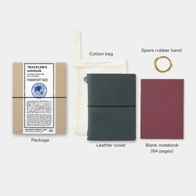 Traveler's Company Leather Journal Starter Kit Blue - Passport Size