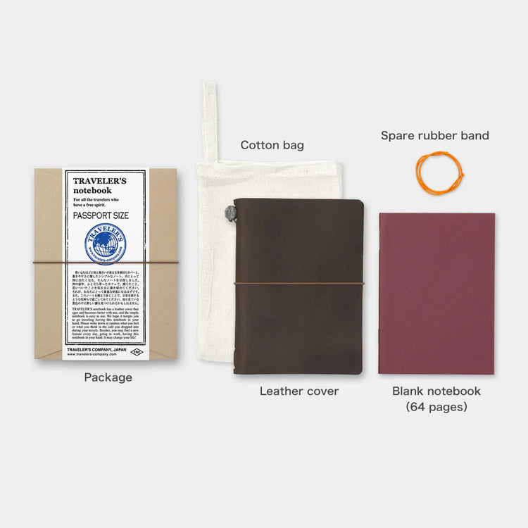 Traveler's Company Leather Journal Starter Kit Brown - Passport Size