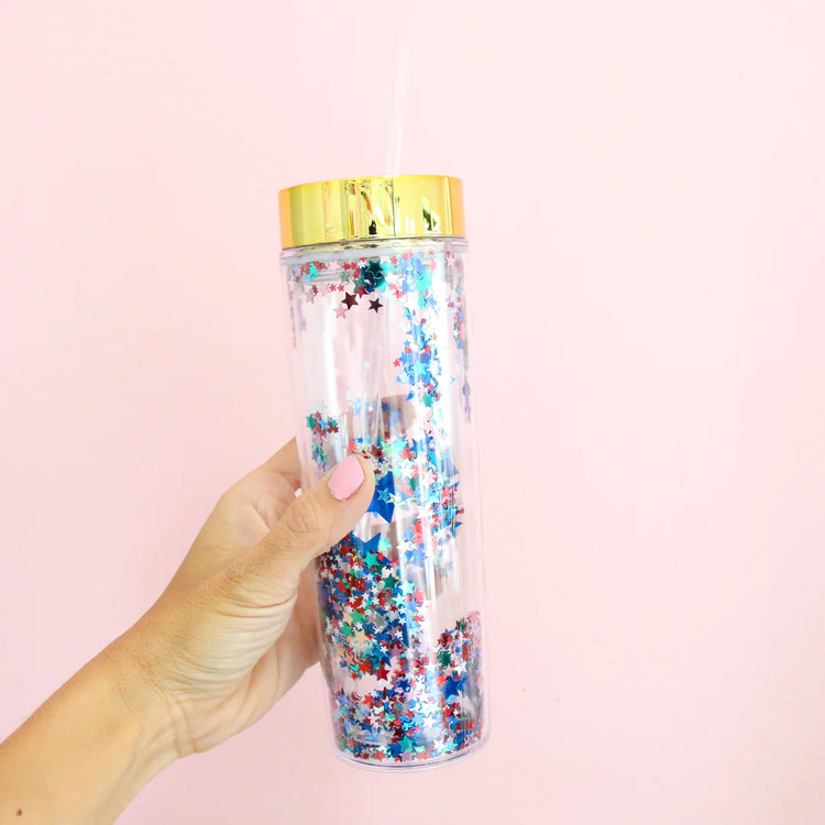 Red, White & Blue Star Confetti Tumbler