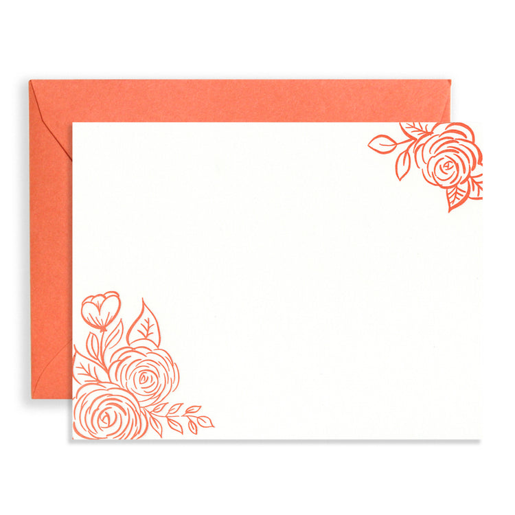Brush Florals Stationery Set - Coral
