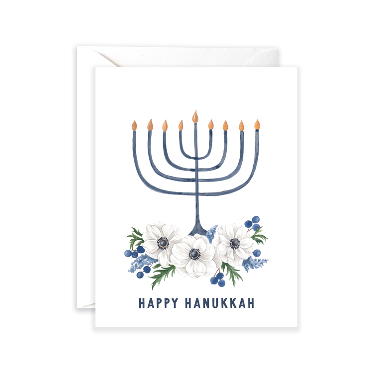 Floral Menorah Hanukkah Card