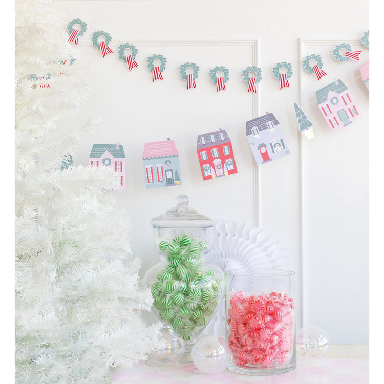 Village Christmas Village & Wreath Banner