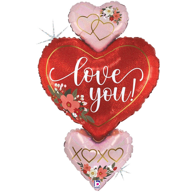 Floral Love Heart Trio Mylar balloon