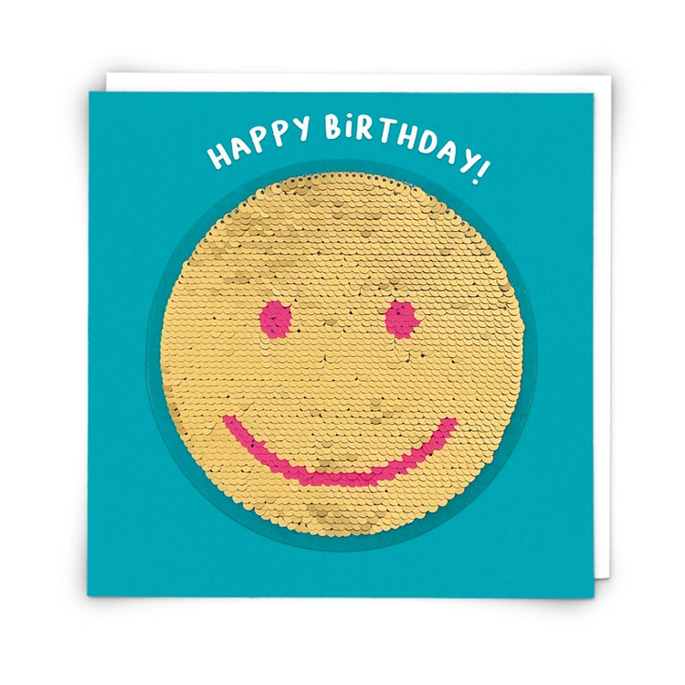 Smiley Card with Reusable Reversible Sequin Patch