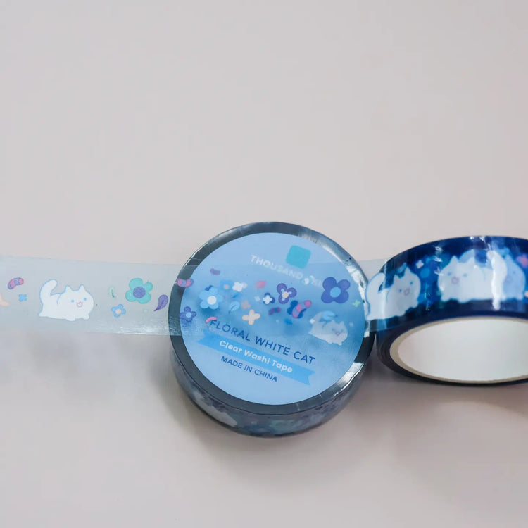 Floral White Cat PET Tape
