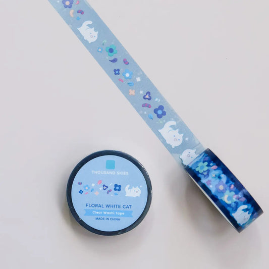 Floral White Cat PET Tape