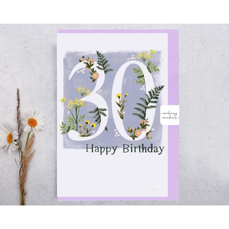Happy 30th Birthday Flowers Greeting Card