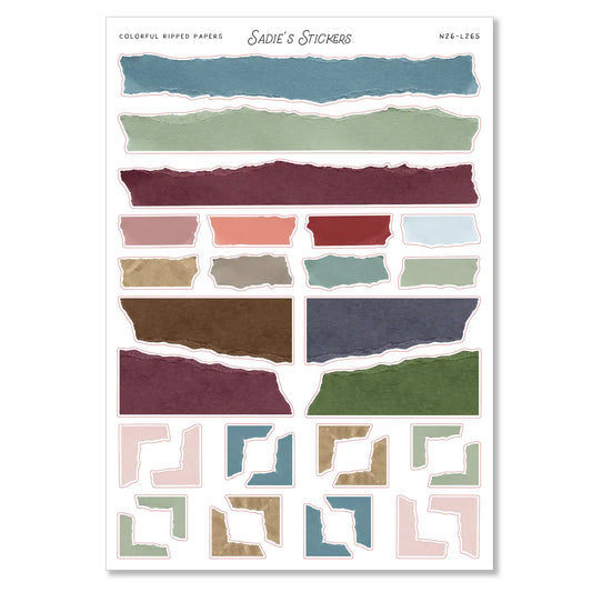 Colorful Ripped Papers Scraps & Snippings Sticker Sheet