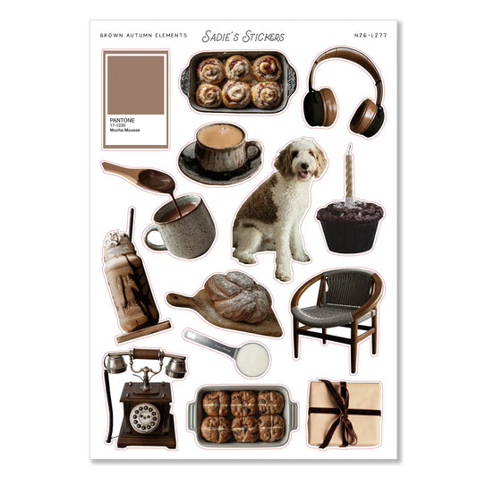 Brown Autumn Elements Sticker Sheet