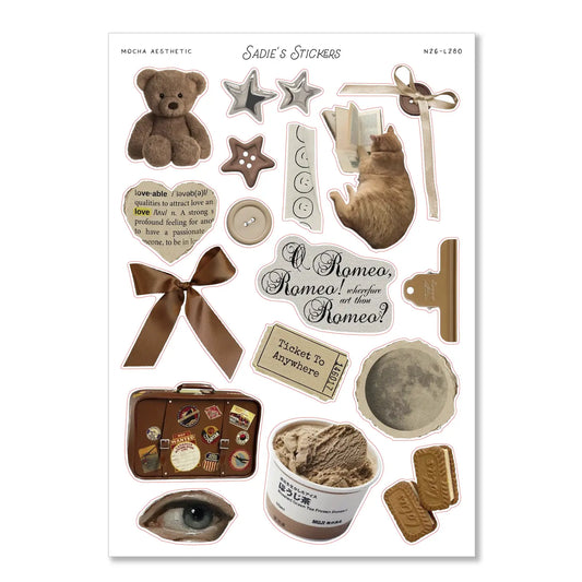 Mocha Aesthetic Trinkets & Tidbits Sticker Sheet
