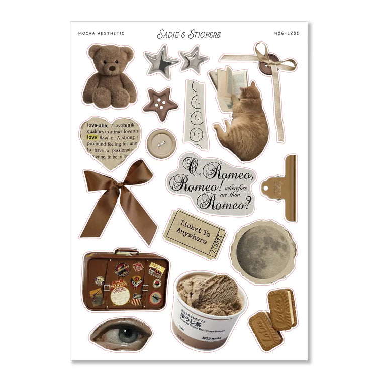 Mocha Aesthetic Trinkets & Tidbits Sticker Sheet