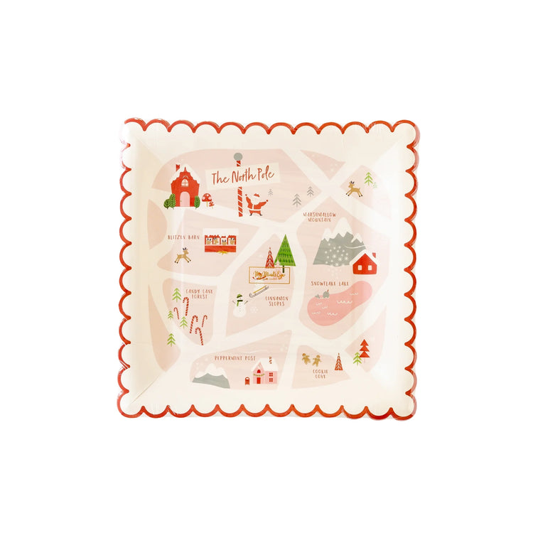 North Pole Map Paper Plates