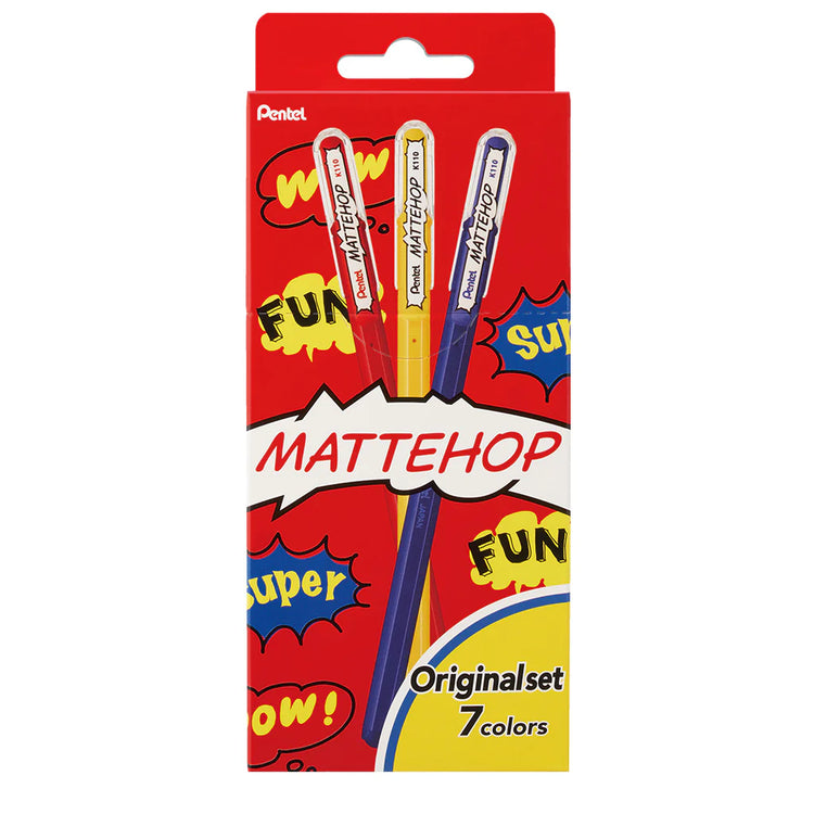 Pentel Mattehop Gel Pen Original Colors Set of 7