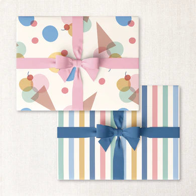 Ice Cream Cones + Cool Beach Stripes Double Sided Gift Wrap