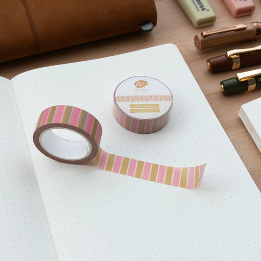 Pink On Khaki Washi Tape