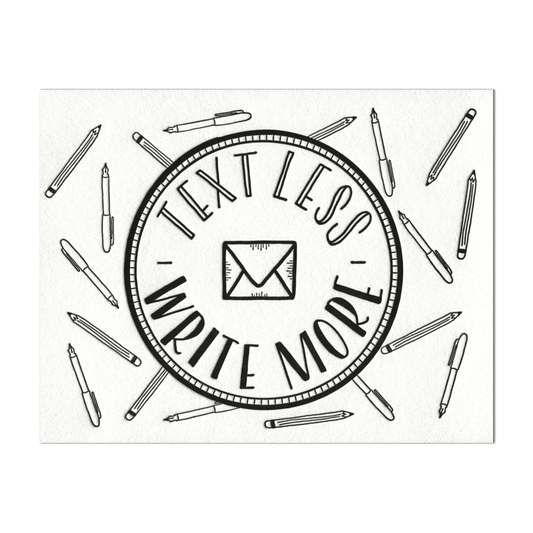 Text Less, Write More Badge Postcard